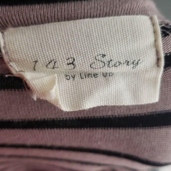 143 Story Taupe and Black‎ Stripe Long Sleeve Blouse - Picture 2 of 7